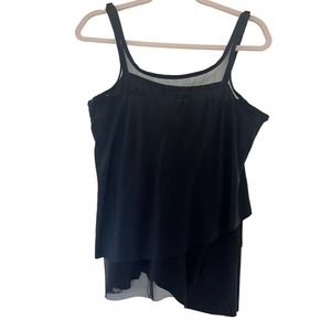 Miraclesuit Women's Tankini Black Swim Top Size 14 Ruffles Sheer Black Slimming